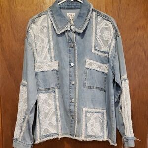 POL Light Blue Denim Jacket with White Lace Netting